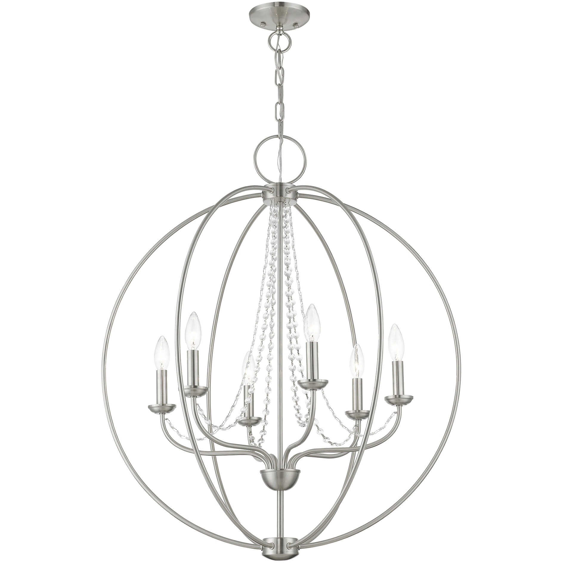 Arabella 6 Light 28 inch Brushed Nickel Pendant Chandelier Ceiling Light, Globe