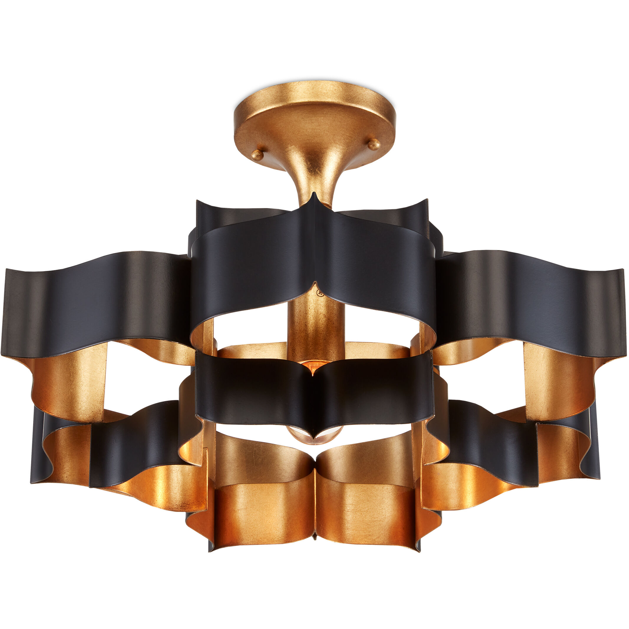 Grand Lotus 1 Light 20.25 inch Satin Black/Contemporary Gold Leaf Chandelier Ceiling Light, Small, Convertible to Semi-Flush