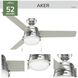 Aker 52 inch Brushed Nickel with Matte Nickel/Light Grey Oak Blades Ceiling Fan