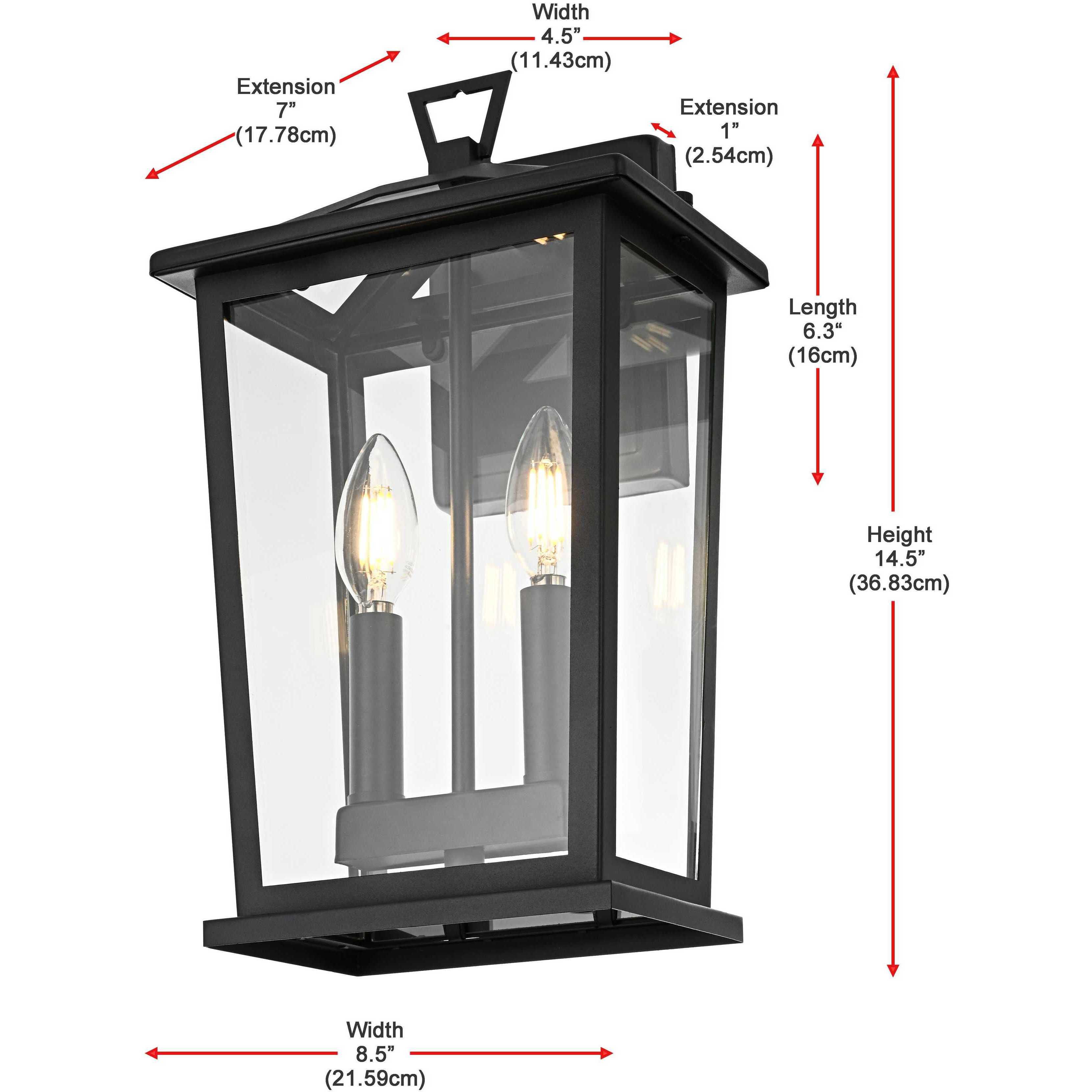 Berks 2 Light 14.5 inch Black Outdoor Wall Sconce
