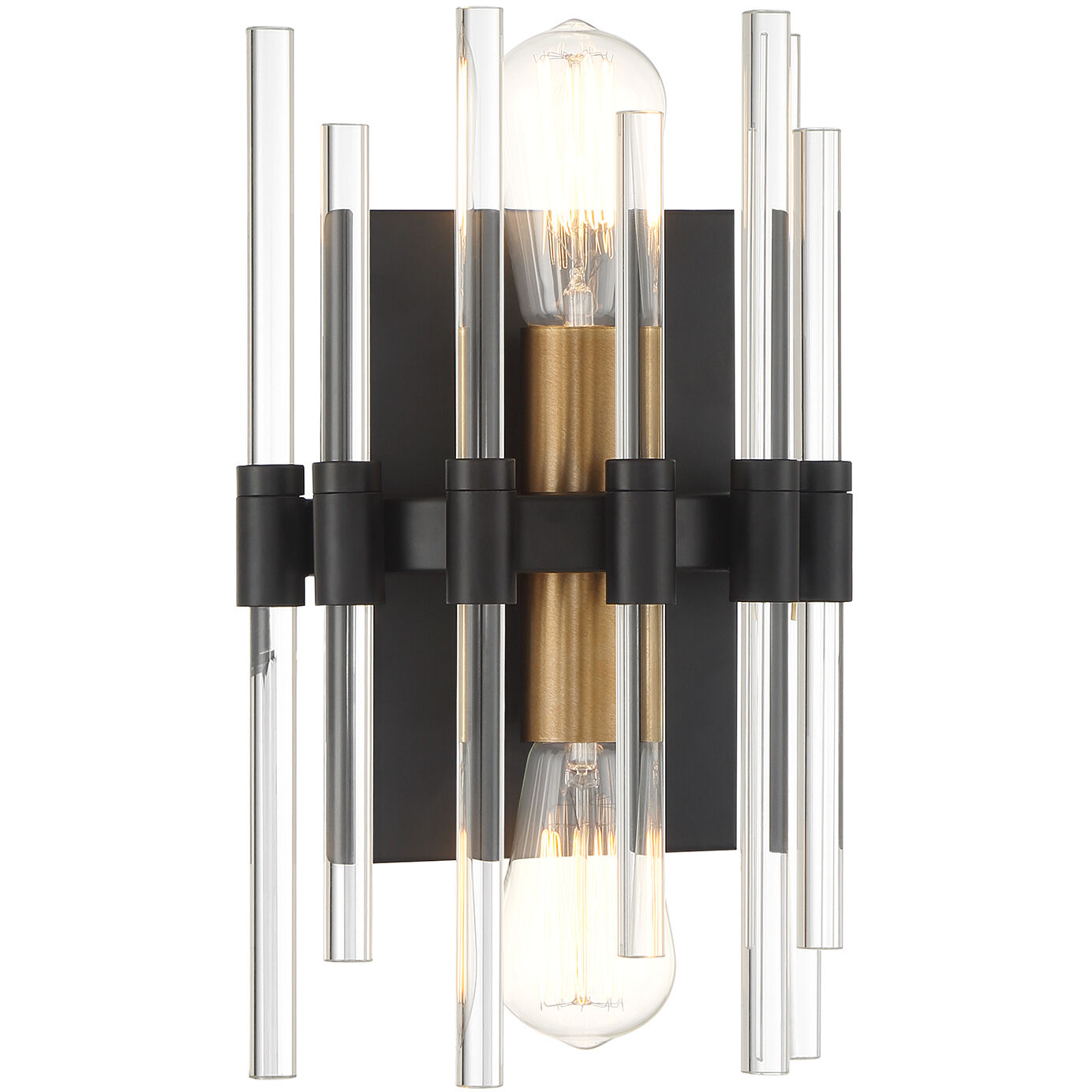 Santiago 2 Light 8 inch Black with Warm Brass Accents Wall Sconce Wall Light