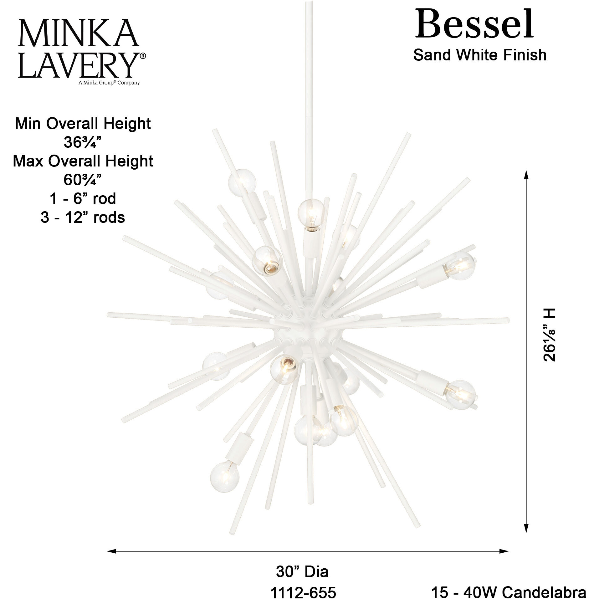 Bessel 15 Light 30 inch Sand White Pendant Ceiling Light