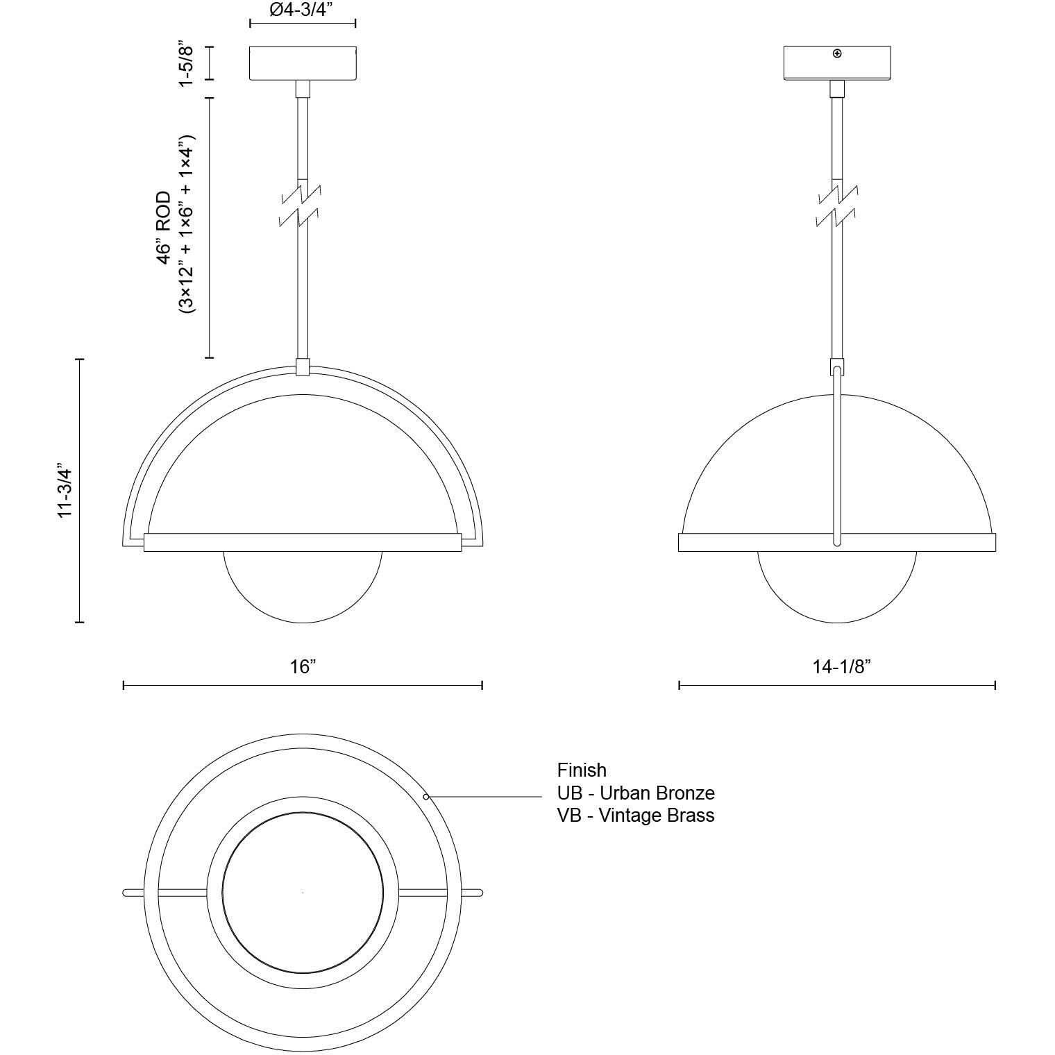 Bowery Pendant Ceiling Light in Vintage Brass