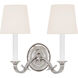 Thomas O'Brien Channing 2 Light 15 inch Polished Nickel Double Sconce Wall Light in Linen