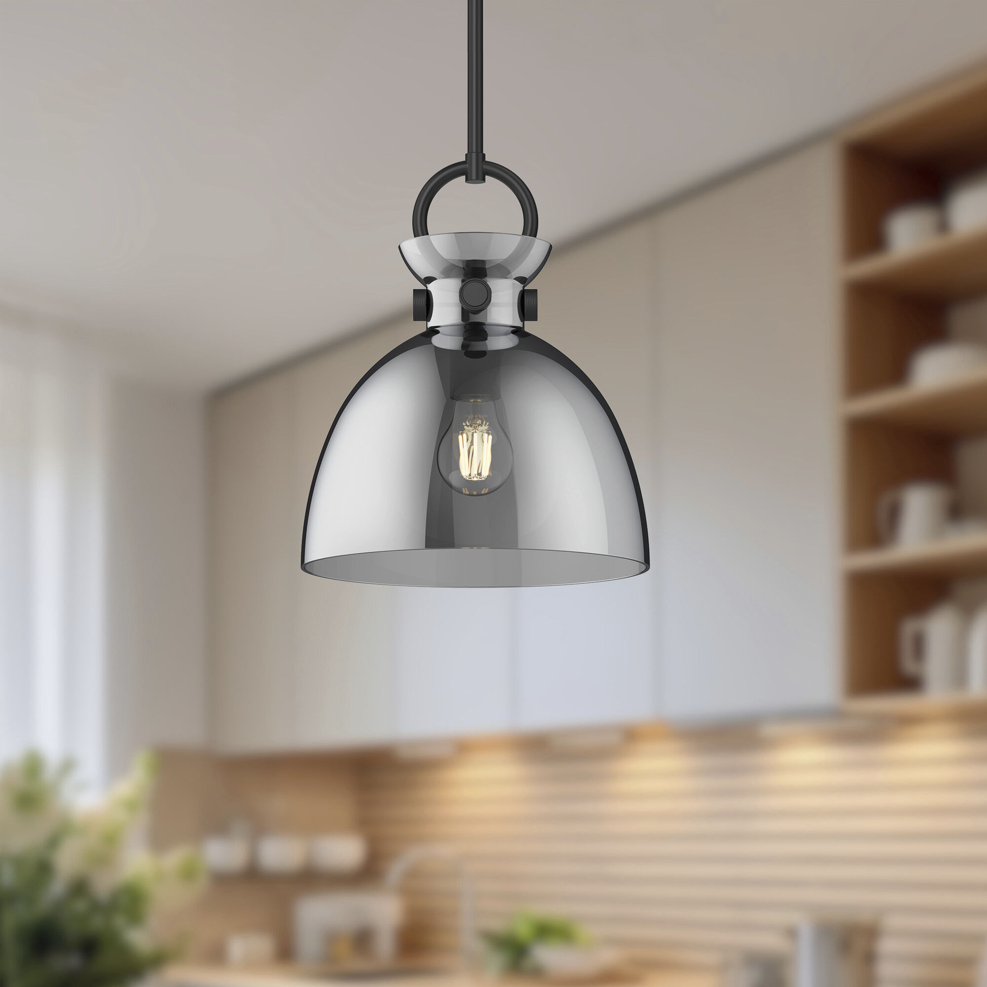 Alora Mood Waldo Pendant Ceiling Light in Matte Black, Smoked Glass