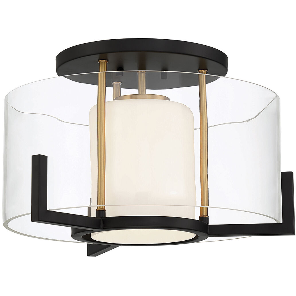 Eaton 1 Light 17 inch Black with Warm Brass Accents Semi-Flush Ceiling Light