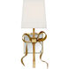kate spade new york Ellery Gros-Grain Bow Sconce Wall Light in Soft Brass, Cream Linen, Small