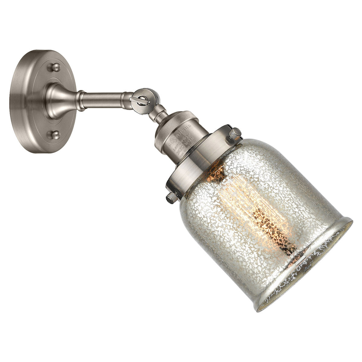Franklin Restoration Small Bell LED 5 inch Brushed Satin Nickel Sconce Wall Light in Silver Plated Mercury Glass, Franklin Restoration