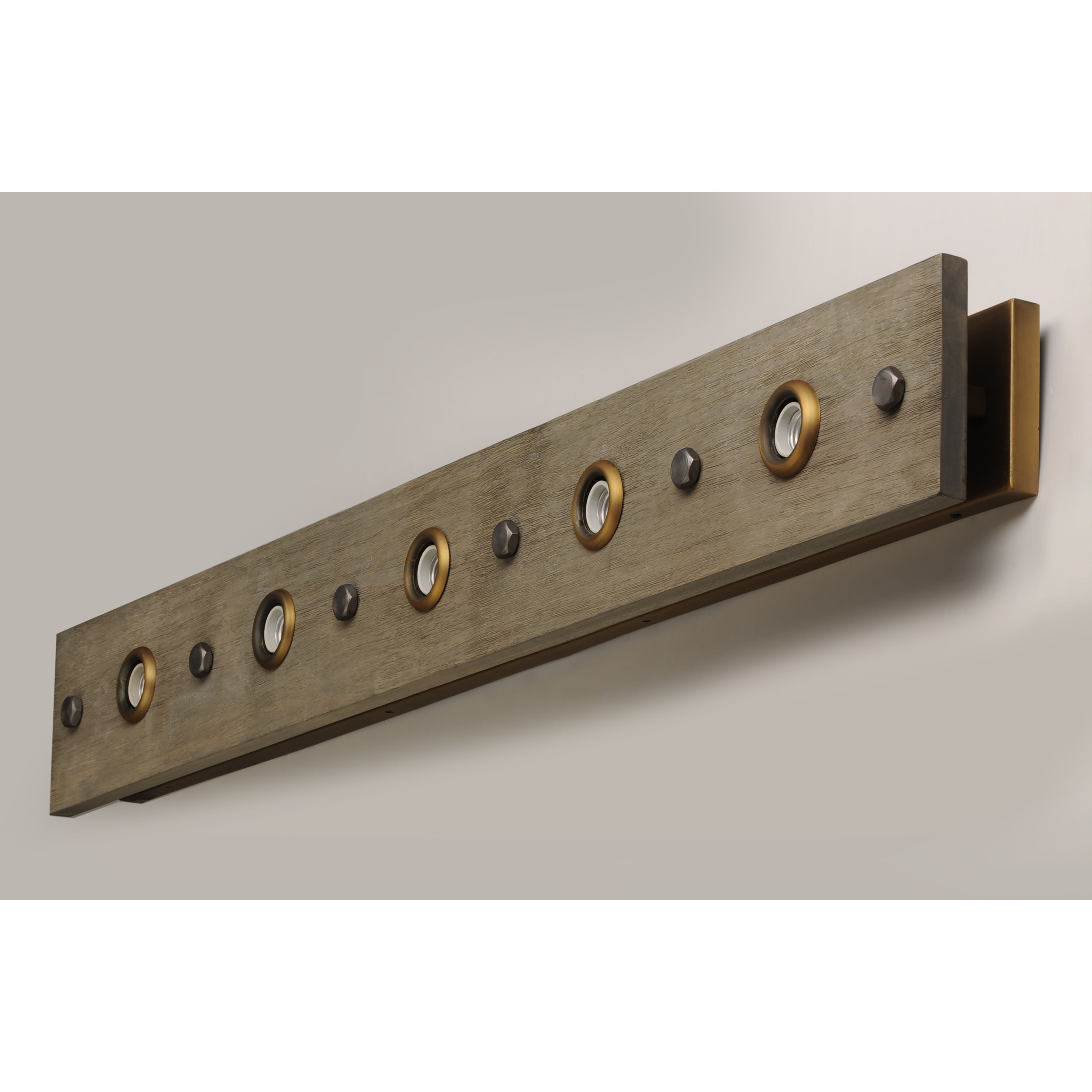 Plank 5 Light 48 inch Weathered Wood/Antique Brass Vanity Light Wall Light