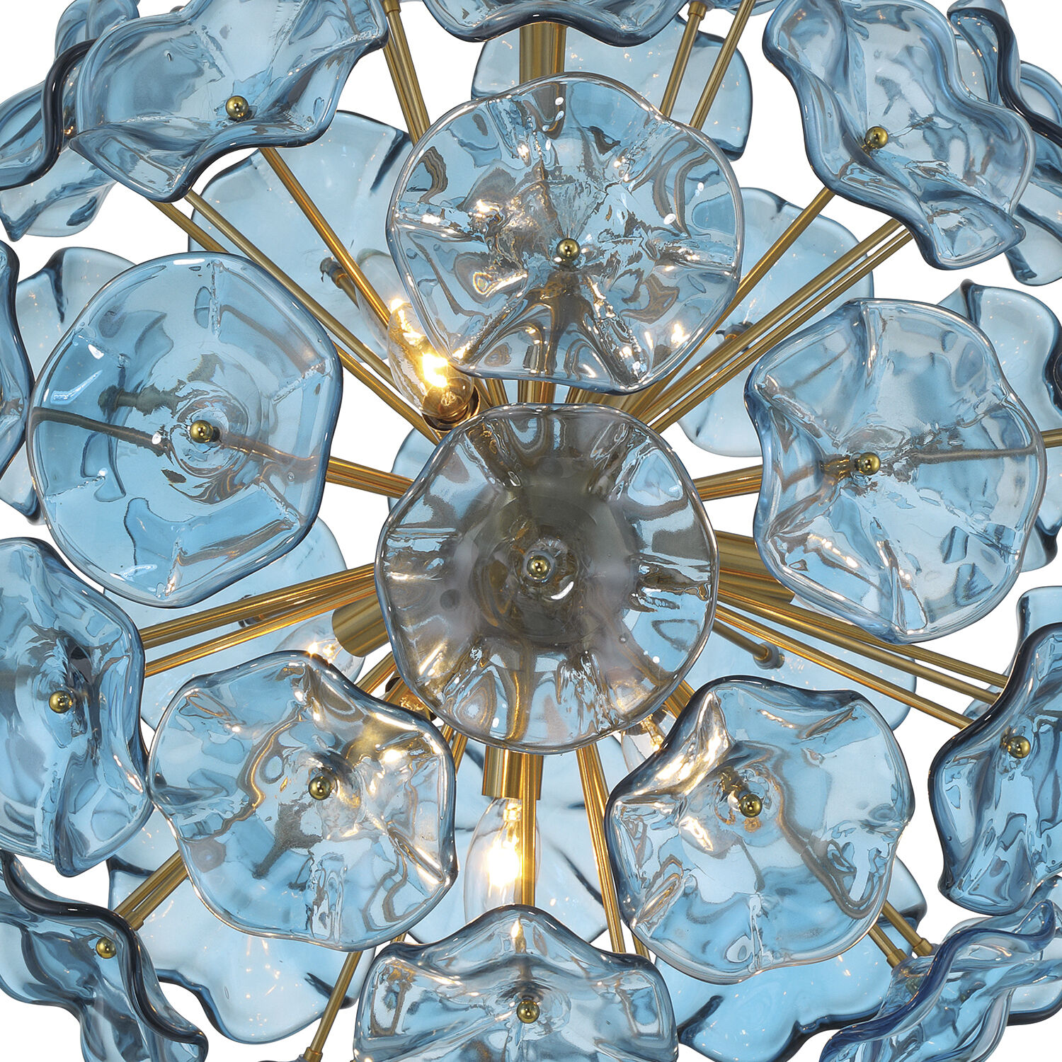Esme 9 Light 22.5 inch Aged Brass Chandelier Ceiling Light in Floral Glass Petals Blue