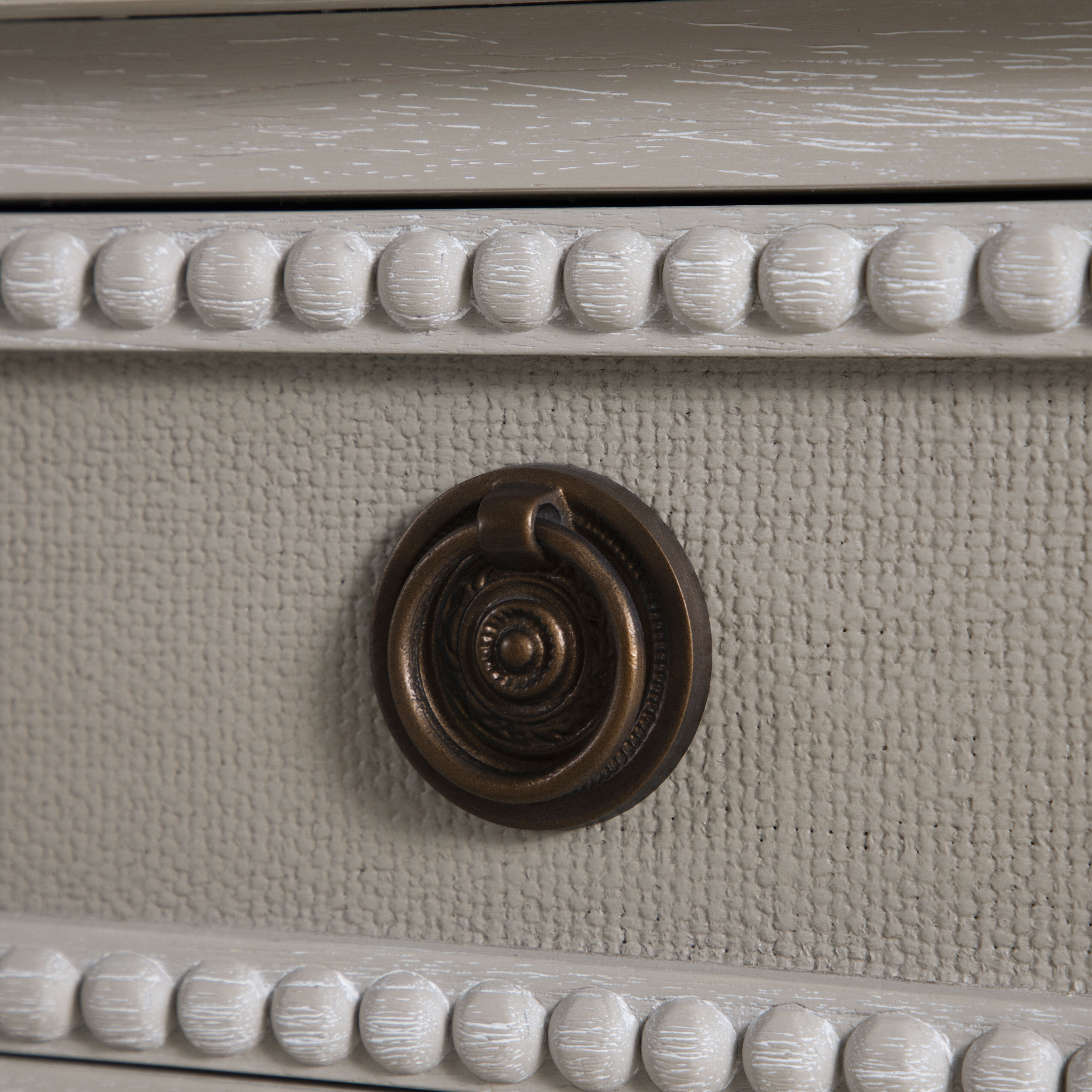 Caroline 30.5 X 30 inch Cerused White and Painted Burlap with Antique Bronze Nightstand