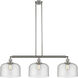 Franklin Restoration X-Large Bell 3 Light 42 inch Brushed Satin Nickel Island Light Ceiling Light in Seedy Glass, Franklin Restoration