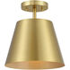 Contemporary 1 Light 10 inch Natural Brass Semi-Flush Ceiling Light
