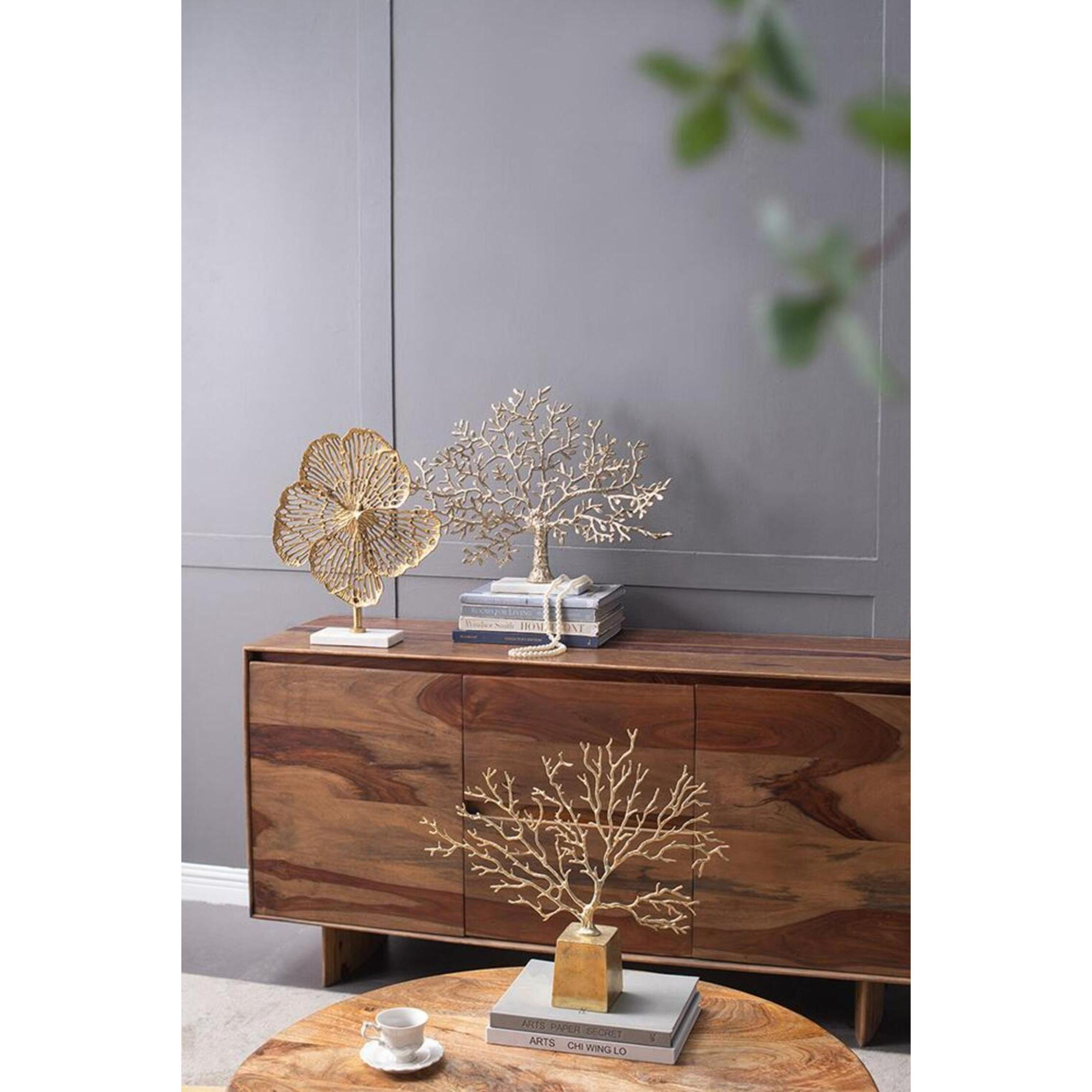 Anita Gold Finished Aluminum with White Marble Base Décor