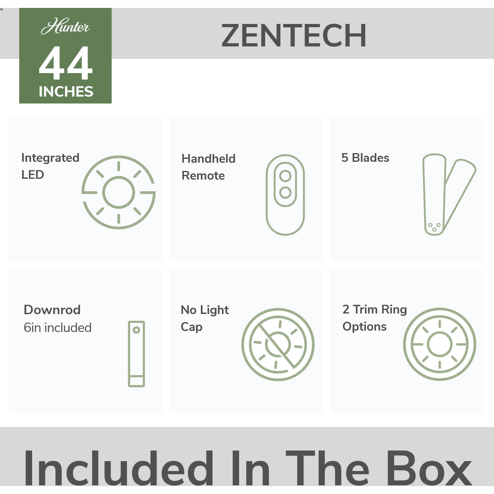 Zentech 44 inch Matte Black Outdoor Ceiling Fan