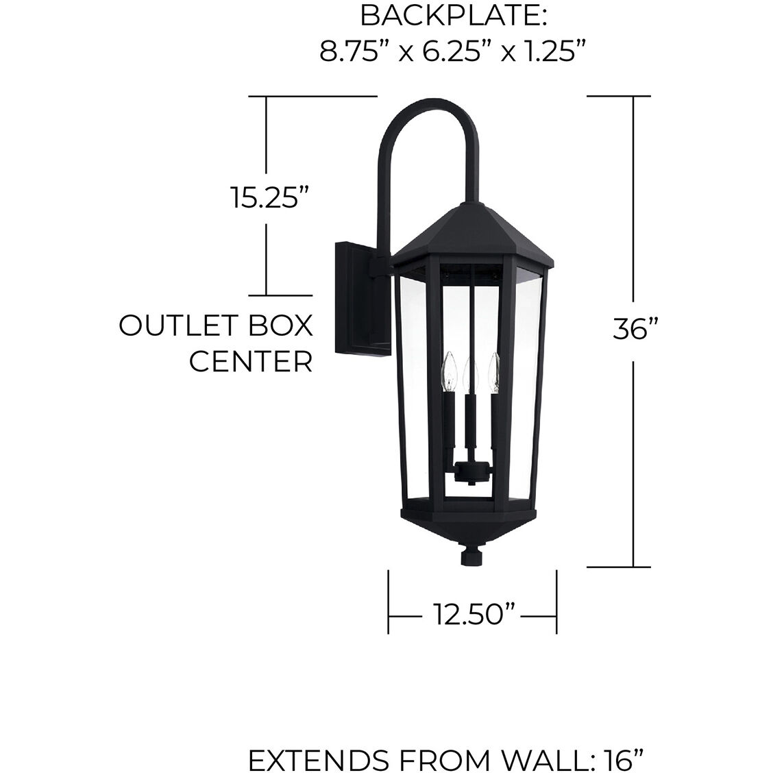 Ellsworth 3 Light 36 inch Black Outdoor Wall Lantern
