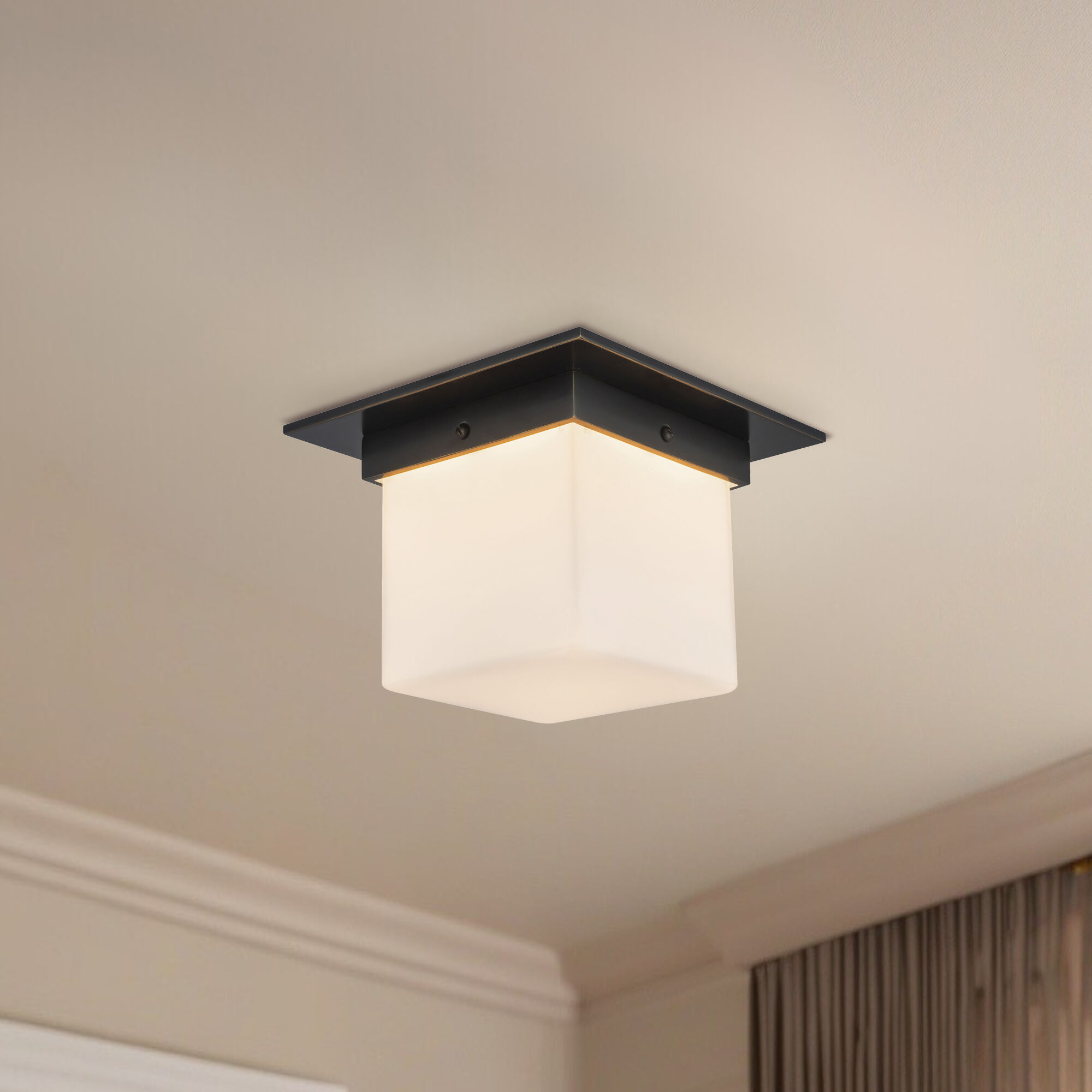 Mineral 1 Light 7.88 inch Urban Bronze and Matte Opal Glass Flush Mount Ceiling Light in Opal Glass Shade