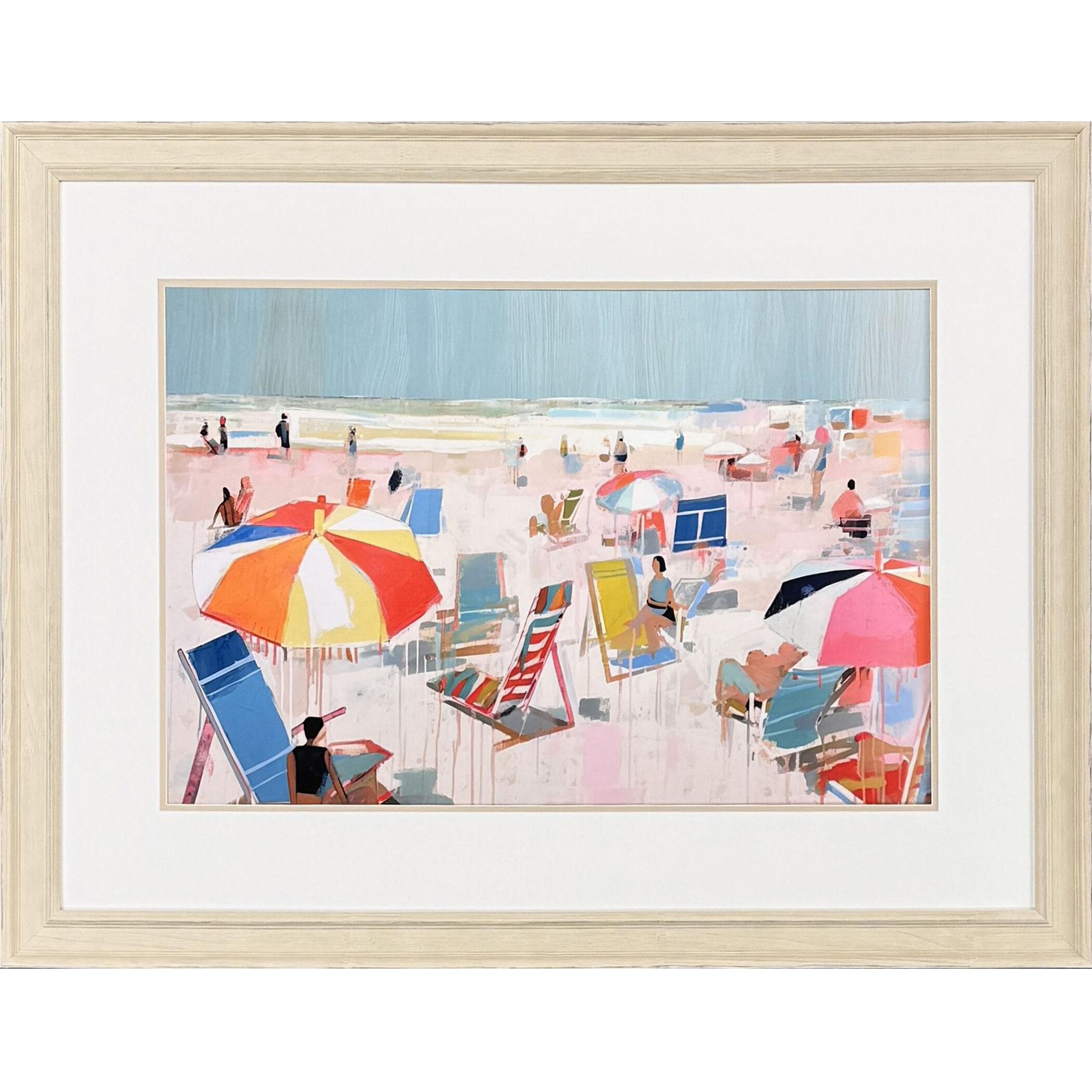 Summer Days on Beach Blue and Pink and Teal and Multi Framed Art