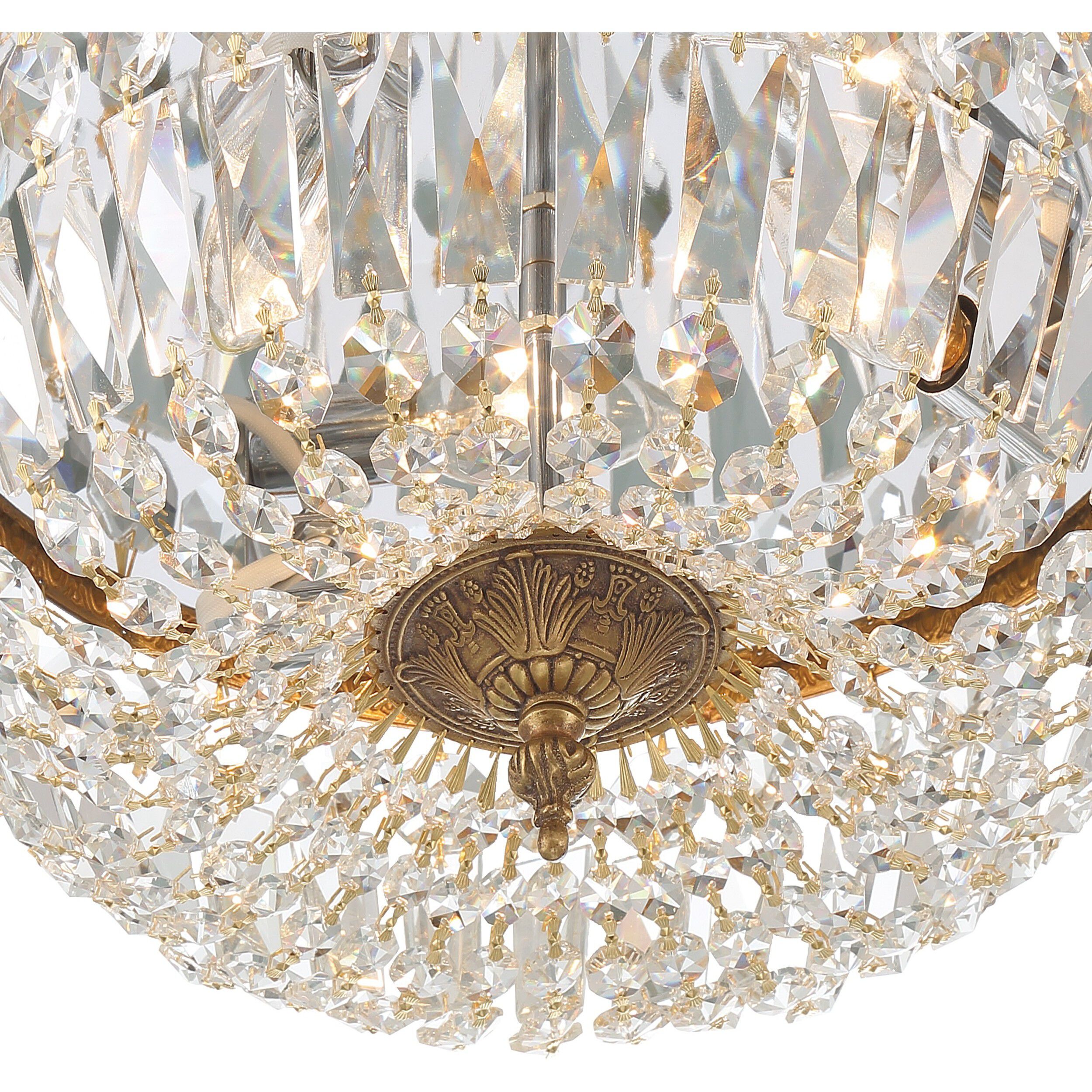 Waltham 3 Light 14 inch Olde Brass Flush Ceiling Light in Clear Hand Cut