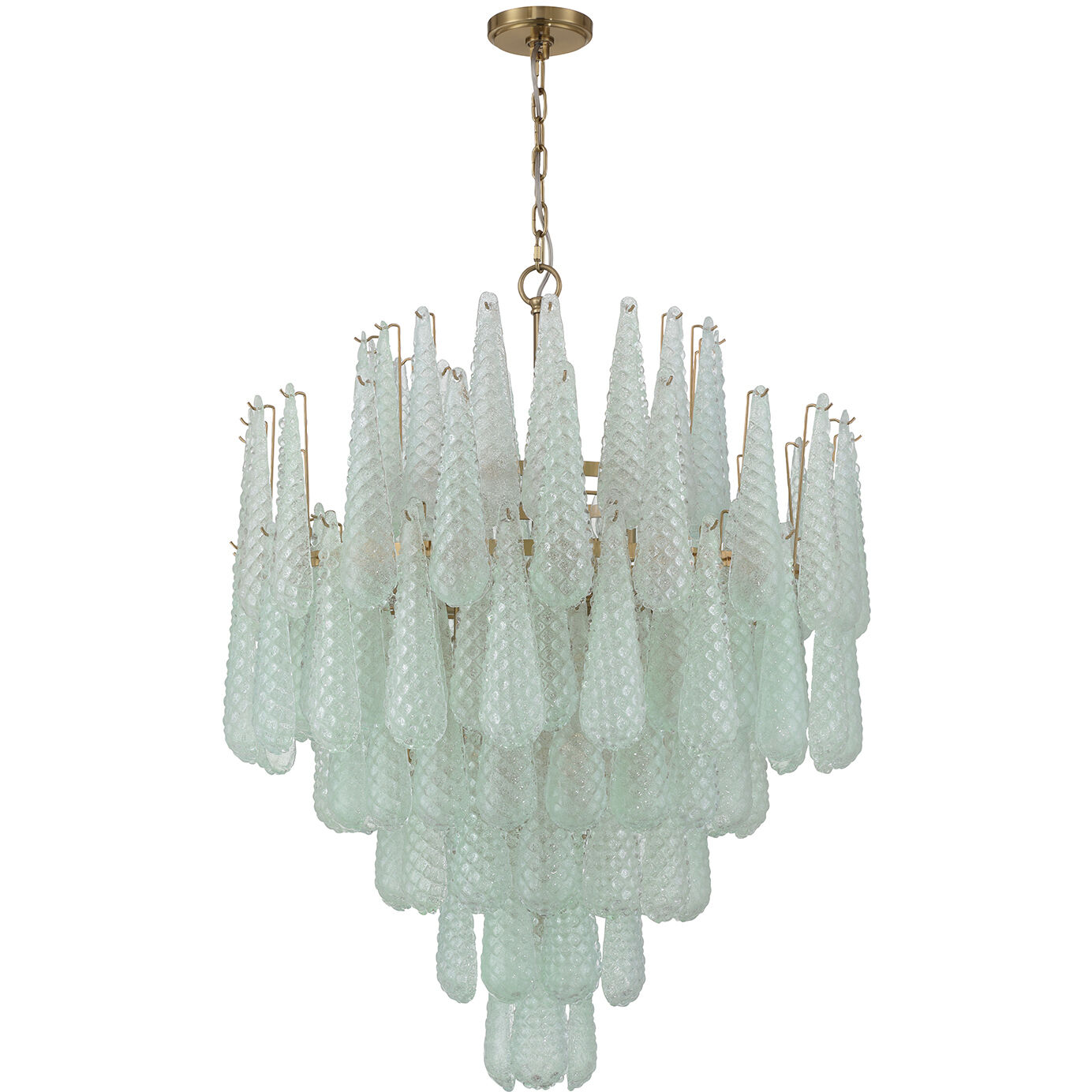 Ollie 21 Light 33.25 inch Aged Brass Chandelier Ceiling Light in Sand Glass Green