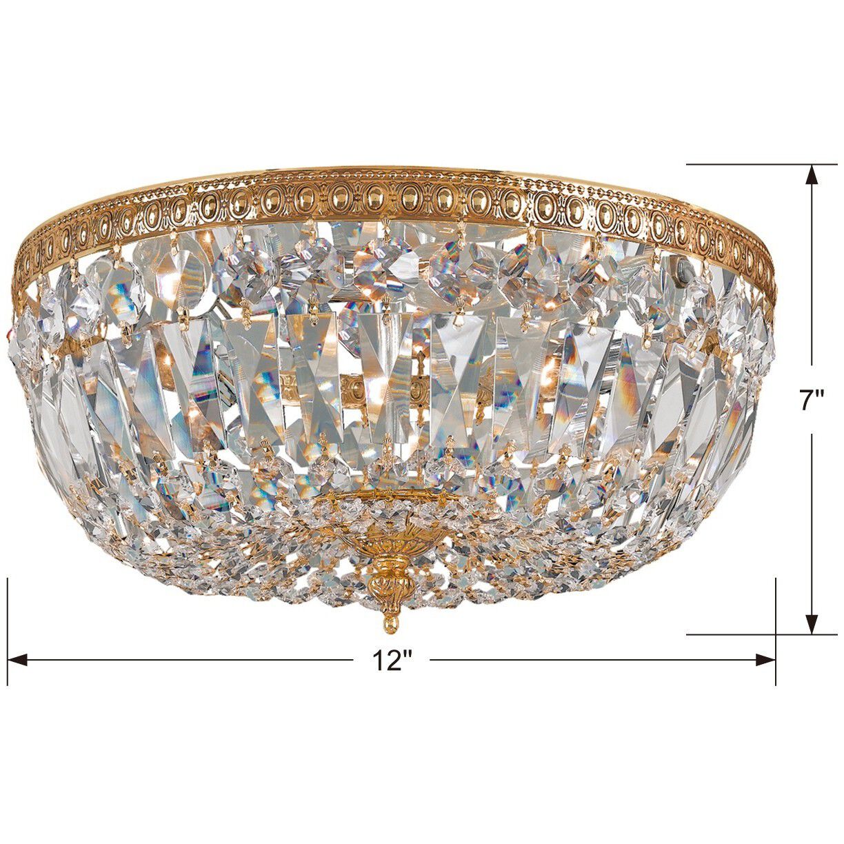Waltham 3 Light 12 inch Olde Brass Flush Ceiling Light in Clear Spectra
