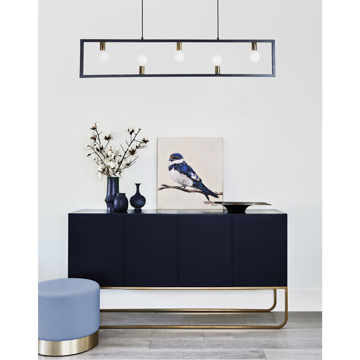 Vera 5 Light 55 inch Matte Black and Polished Brass Linear Pendant Ceiling Light
