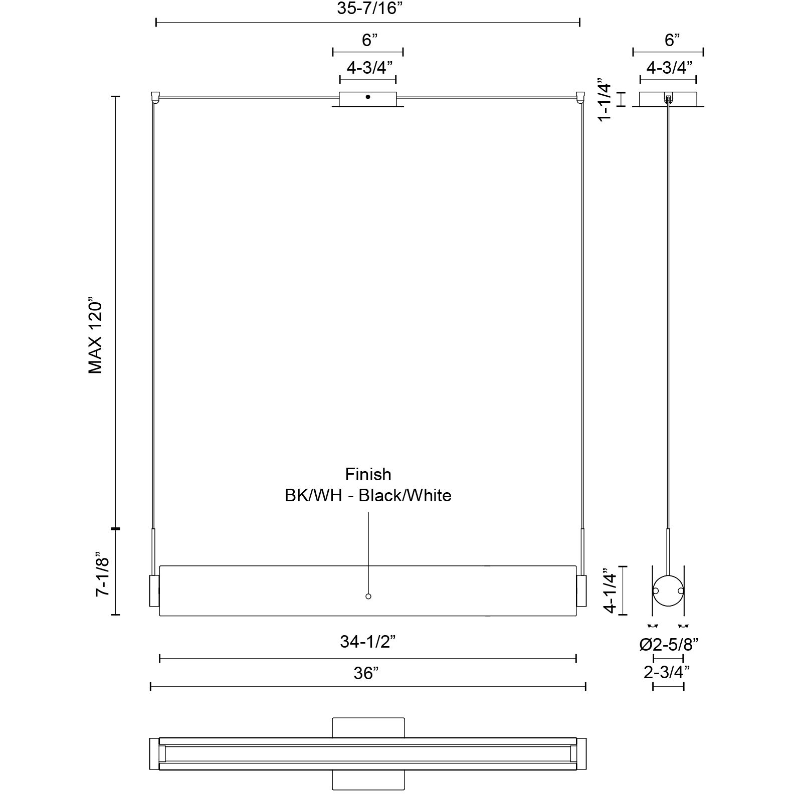 Phoenix LED 36 inch Black and White Linear Pendant Ceiling Light