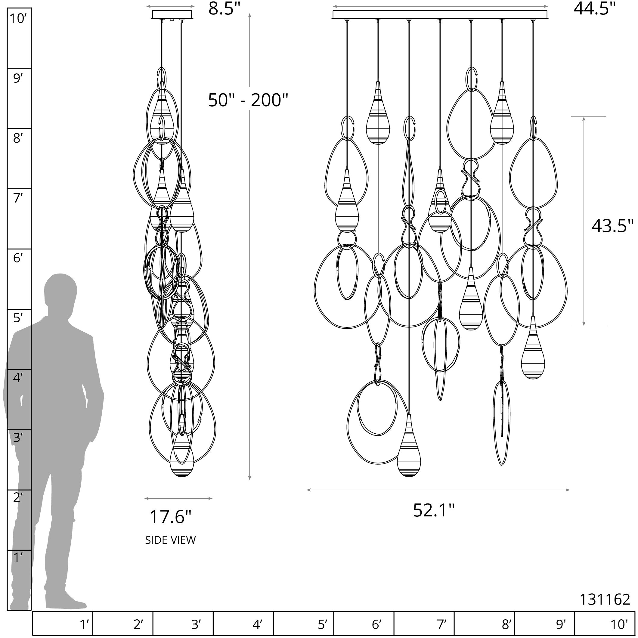 Lyric 7 Light 52.1 inch Vintage Platinum Linear Pendant Ceiling Light