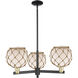 Arcadia Farmhouse Rope 3 Light 30 inch Black Antique Brass Chandelier Ceiling Light