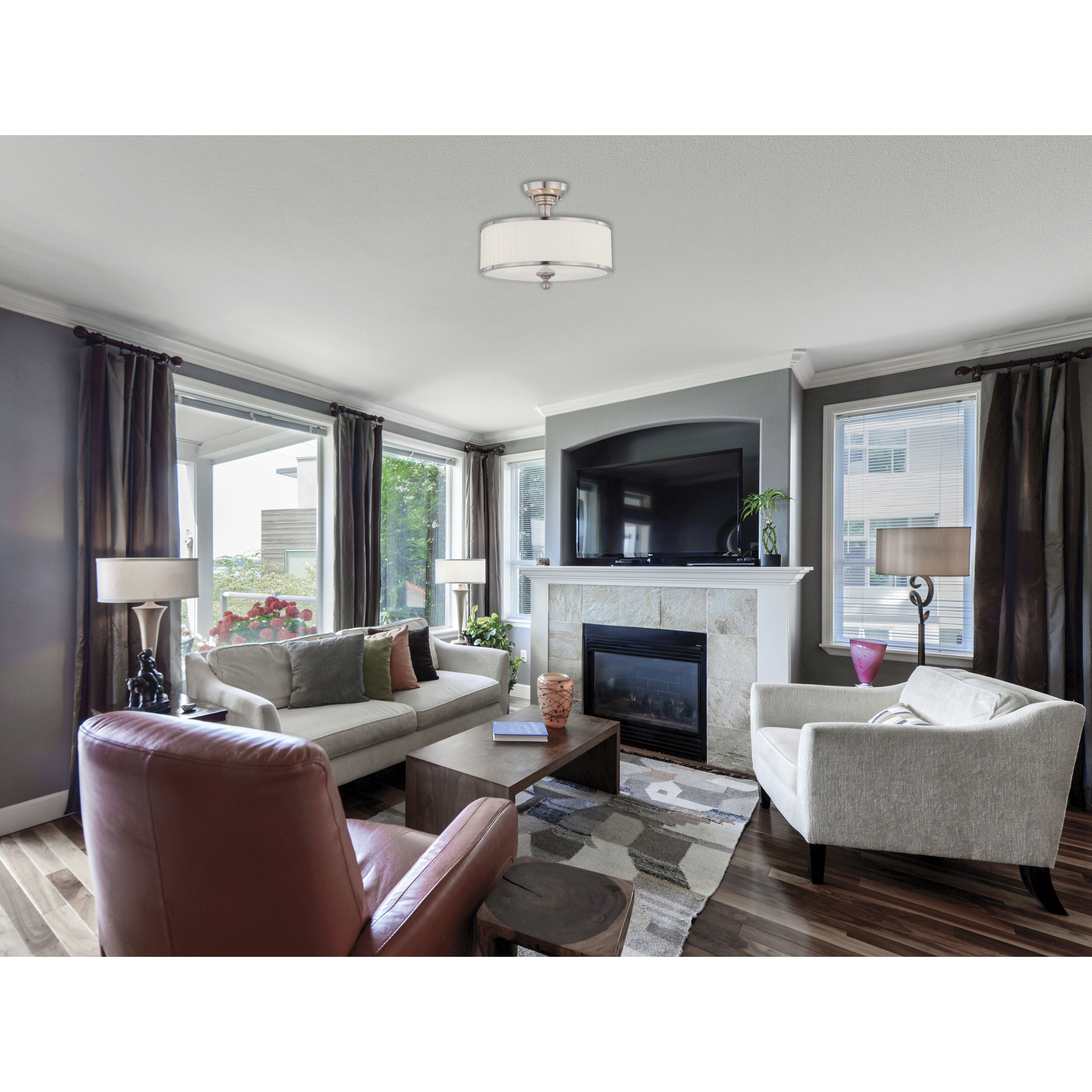 Candice 3 Light 15 inch Brushed Nickel Semi Flush Mount Ceiling Light