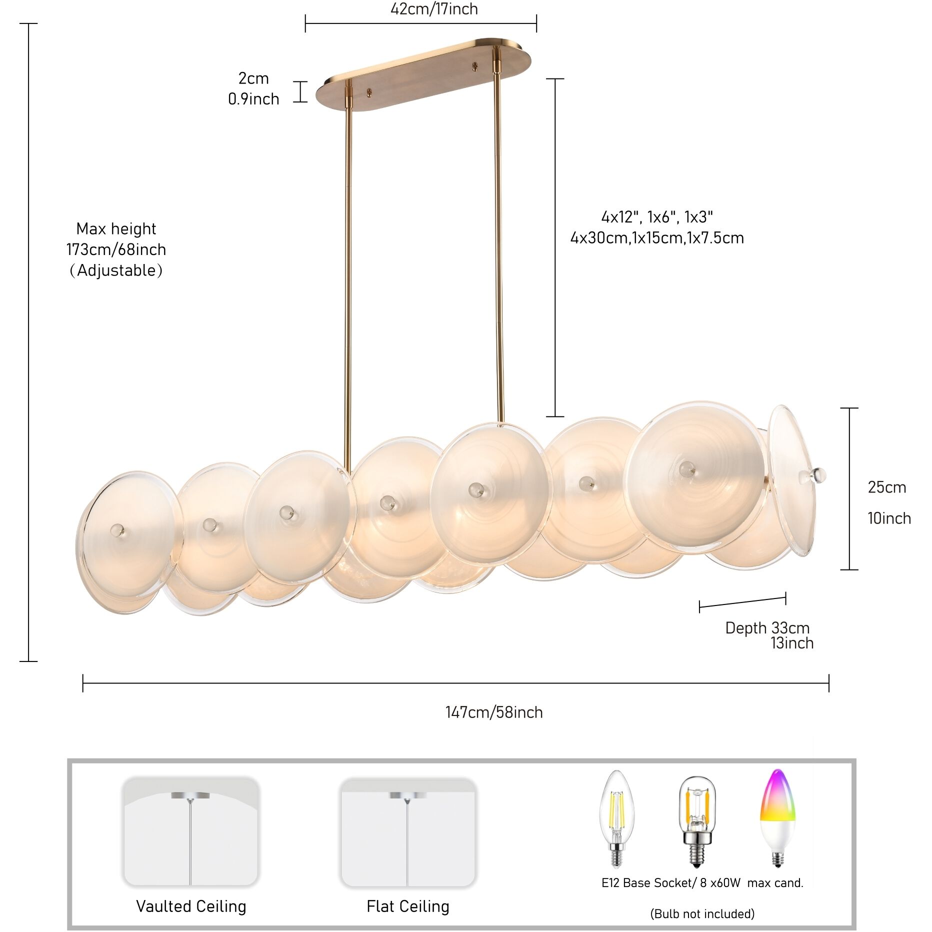 Tallulah 8 Light 58.25 inch Lacquered Gold Linear Chandelier Ceiling Light