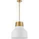 Vintage 1 Light 17 inch White and Natural Brass Pendant Ceiling Light in White with Natural Brass