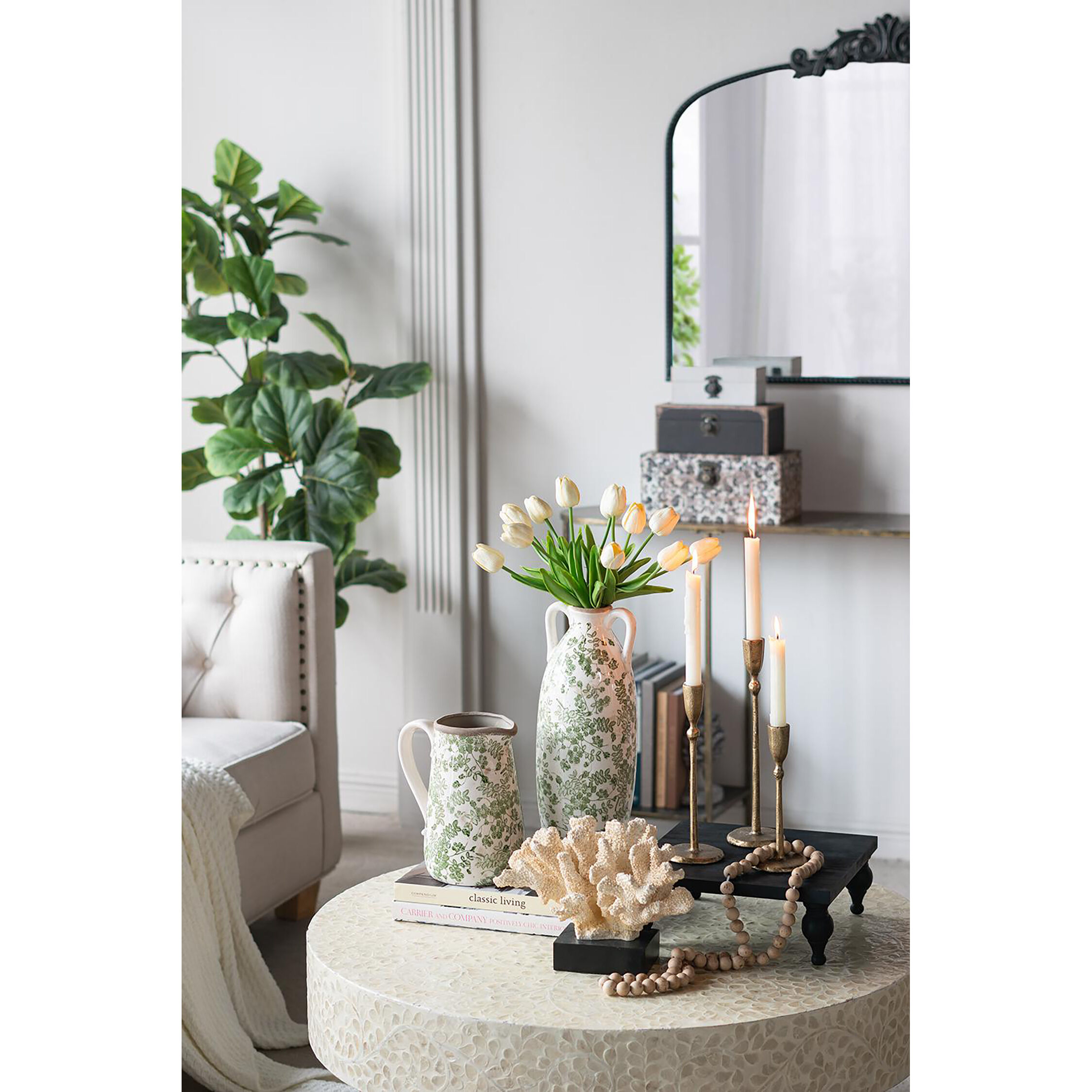 Flower Green and White Pitcher