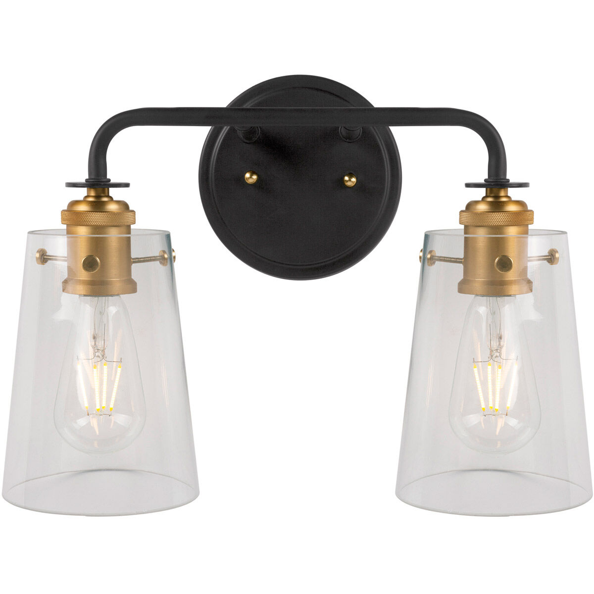 Ronna 2 Light 15 inch Black and Soft Gold Bath & Vanity Wall Light