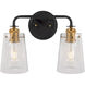 Ronna 2 Light 15 inch Black and Soft Gold Bath & Vanity Wall Light