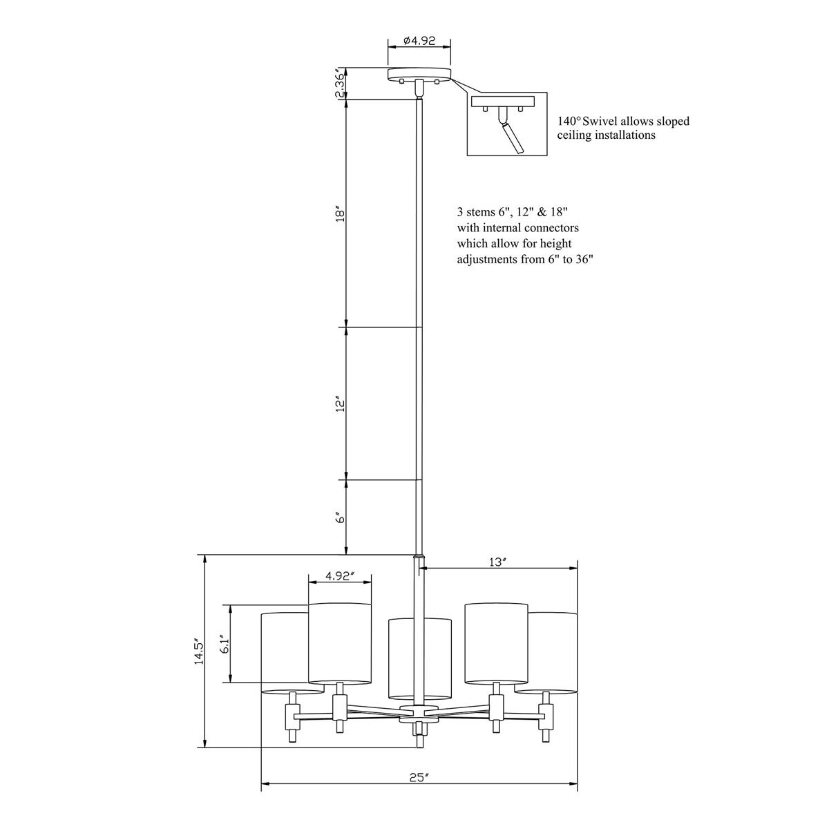 Signature 5 Light 25 inch Brushed Nickel Chandelier Ceiling Light