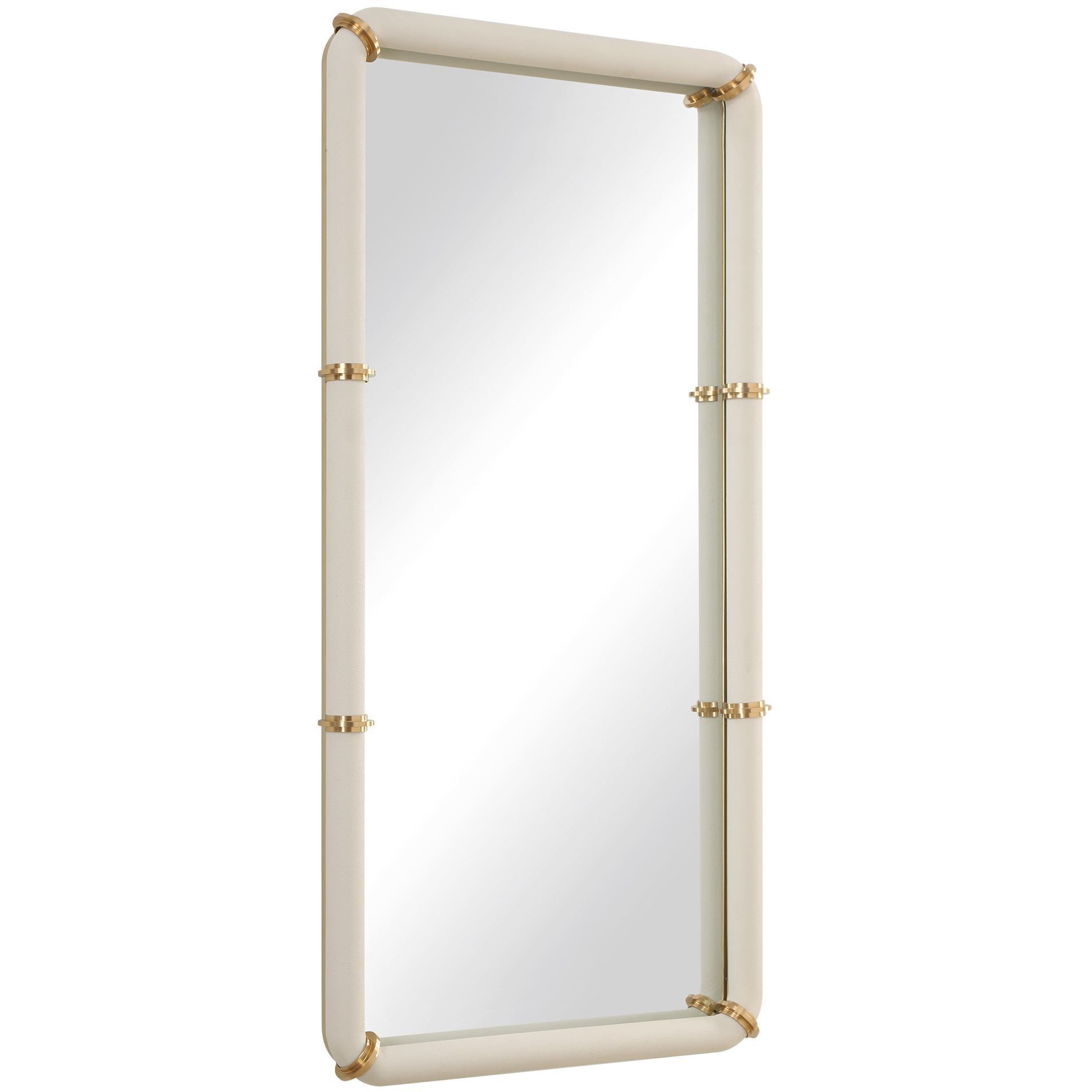 Cyprus 44 X 22 inch White Faux Shagreen Leather and Brass Mirror