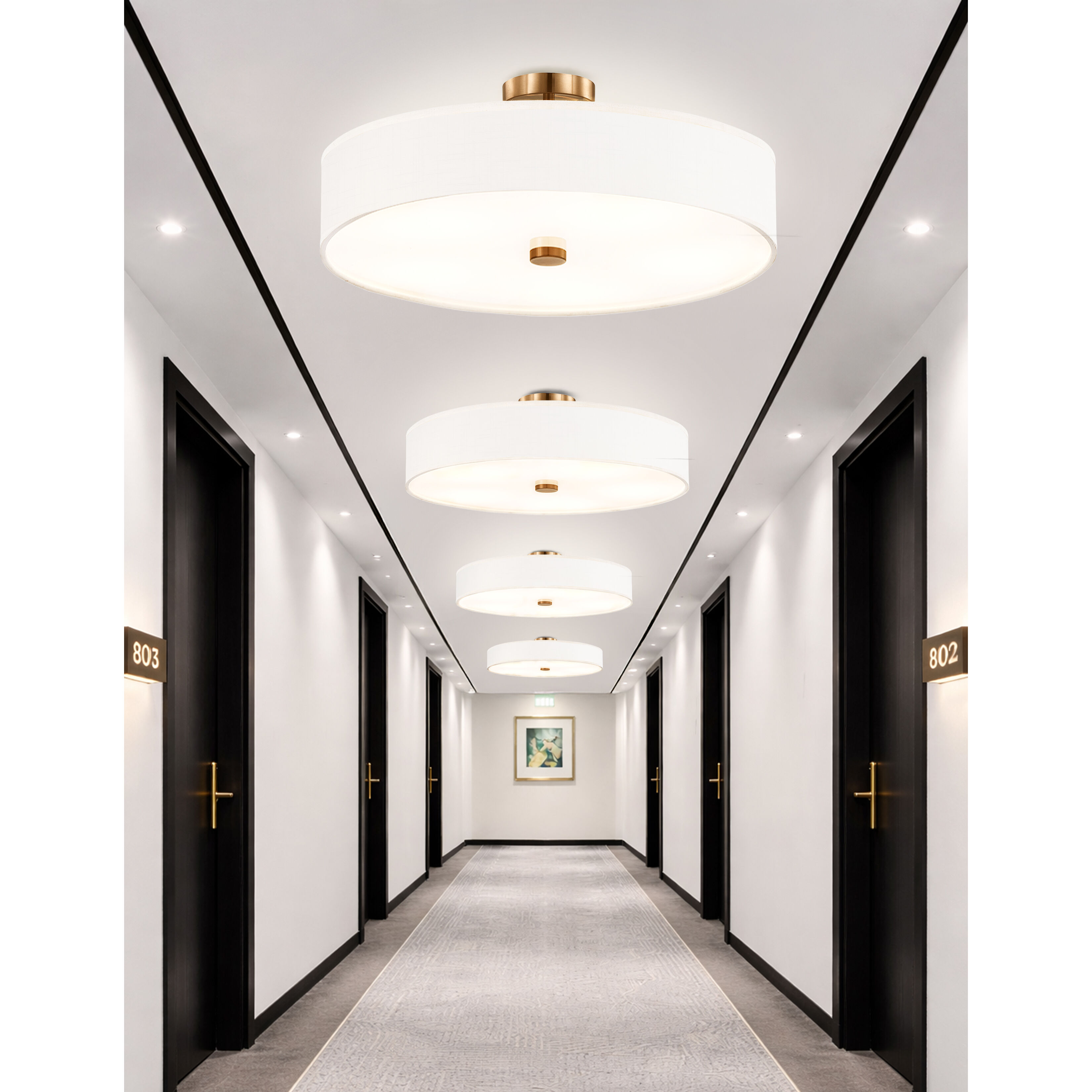 Textile Collection - Genova Family 48 inch Brushed Brass Semi-Flush Ceiling Light in 48" D x 48" W x 11.75" H, White Linen, EVOLV
