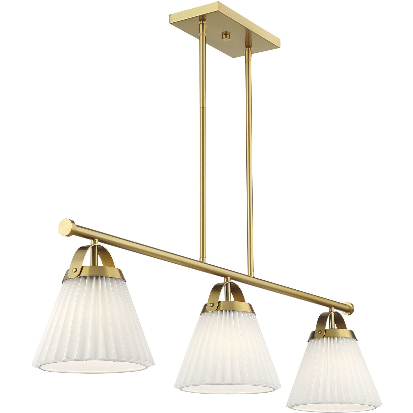 Scandinavian 3 Light 39 inch Natural Brass Linear Chandelier Ceiling Light