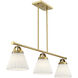 Scandinavian 3 Light 39 inch Natural Brass Linear Chandelier Ceiling Light