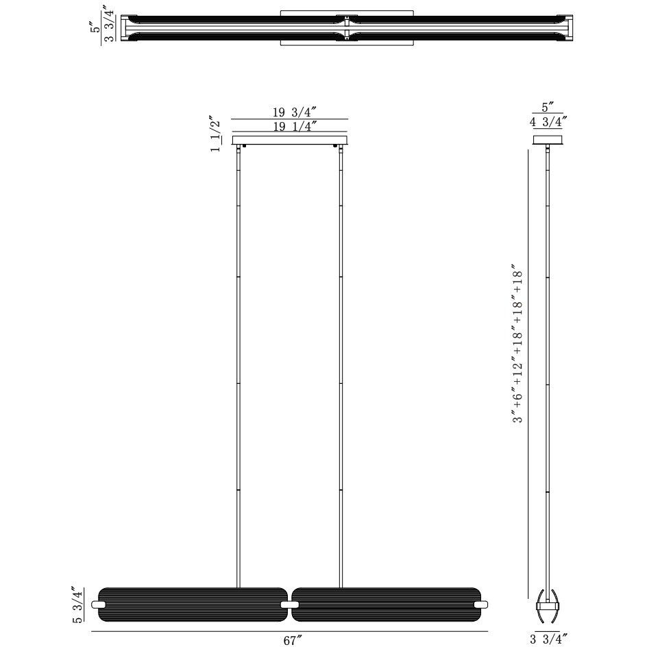 Neoness LED 67 inch Weathered Brass Linear Chandelier Ceiling Light in Clear