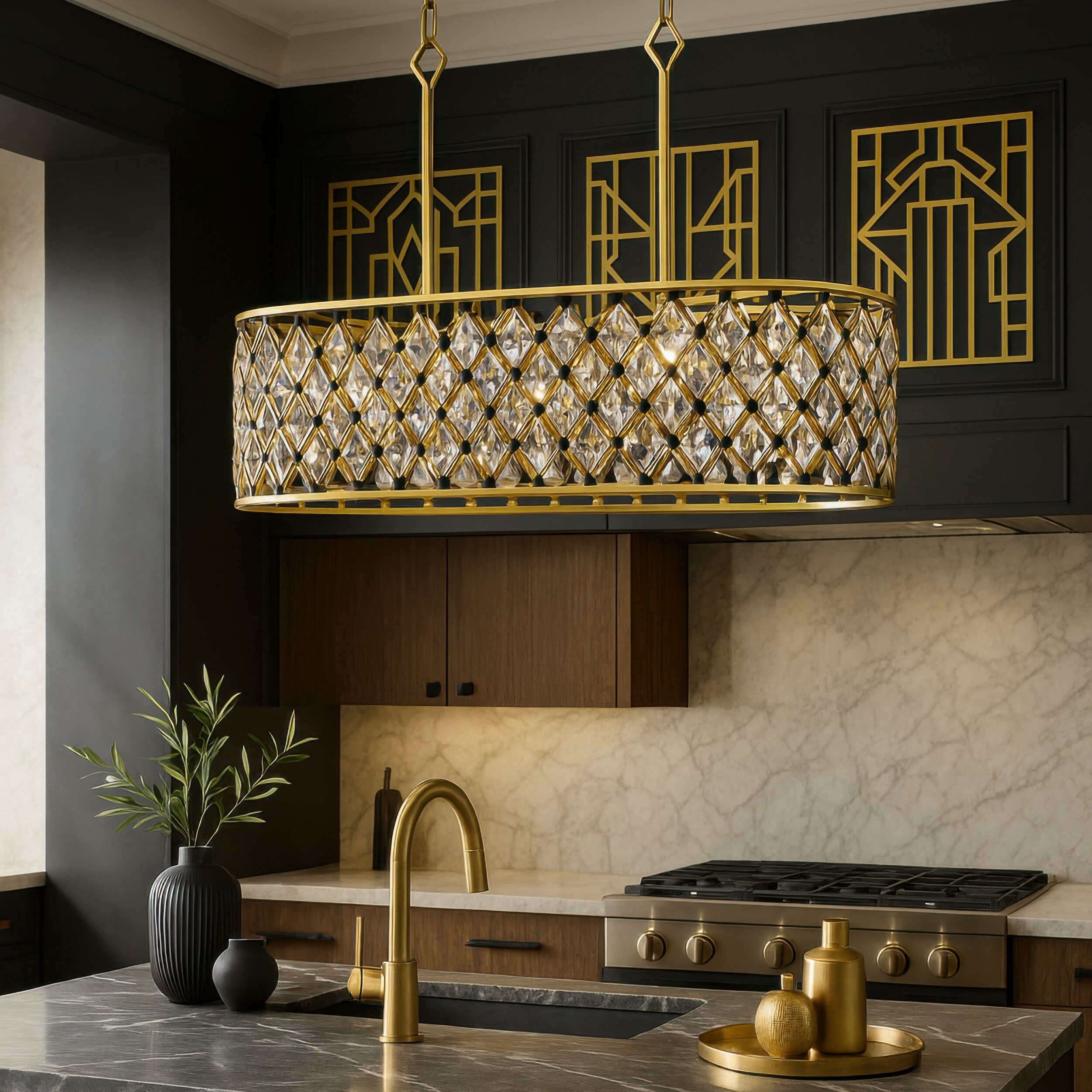 Windsor 8 Light 36 inch French Gold and Matte Black Linear Pendant Ceiling Light