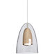 Dano LED Satin Nickel Pendant Ceiling Light in Clear With Natural Wood Glass