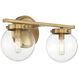 Mid-Century Modern 2 Light 16 inch Natural Brass Bathroom Vanity Light Wall Light