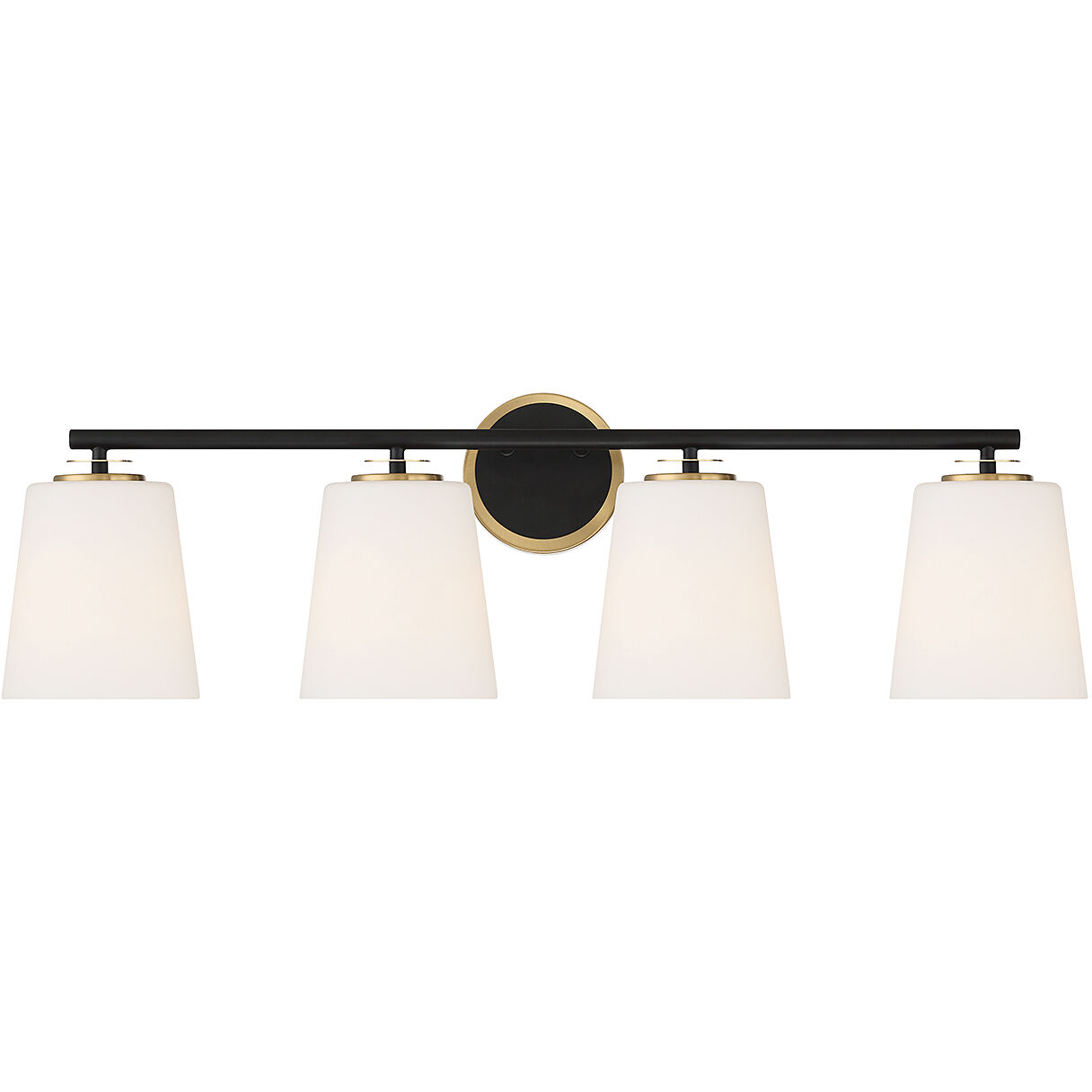 Contemporary 4 Light 33 inch Matte Black with Natural Brass Bathroom Vanity Light Wall Light