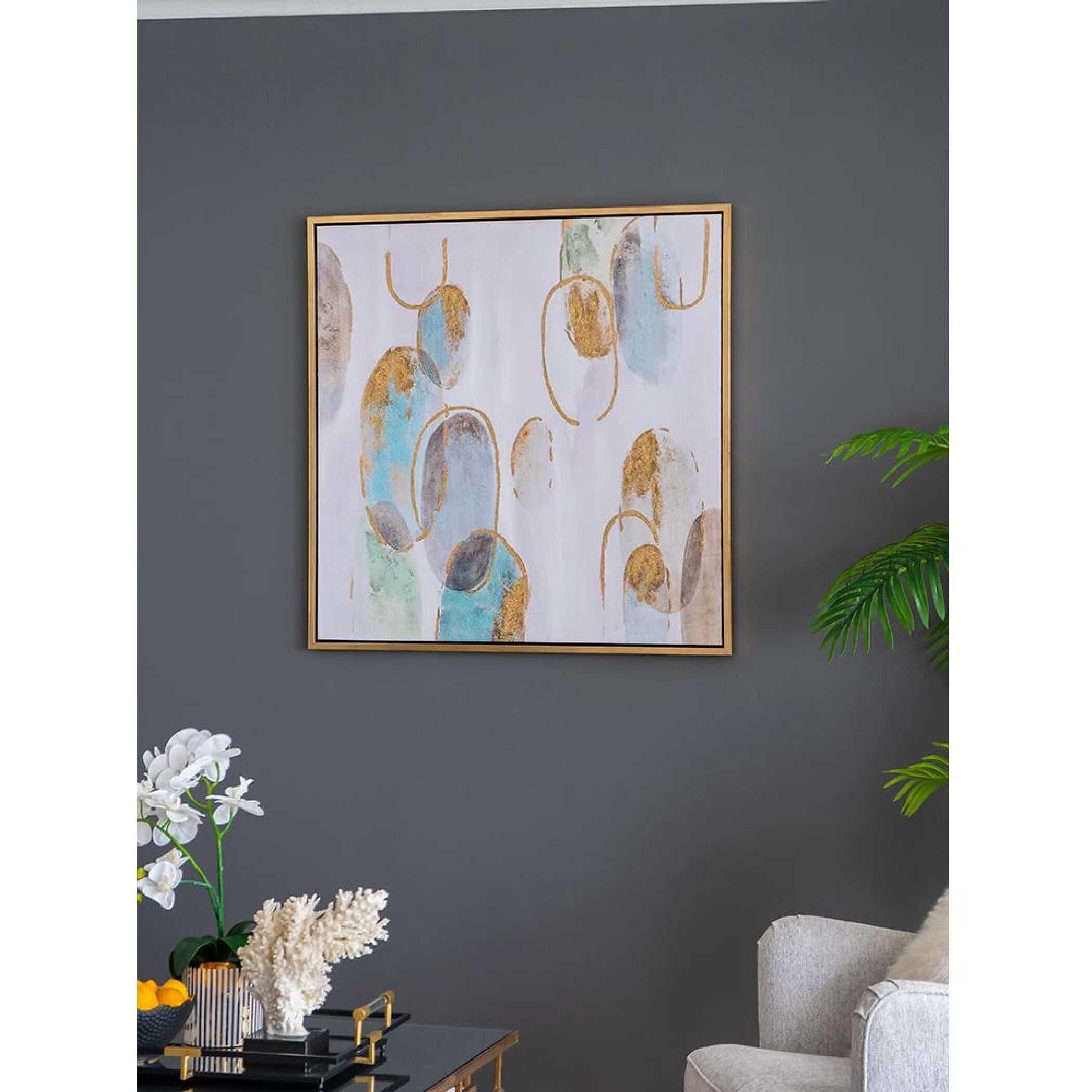 Gizem Gold/Gray/Blue Wall Art