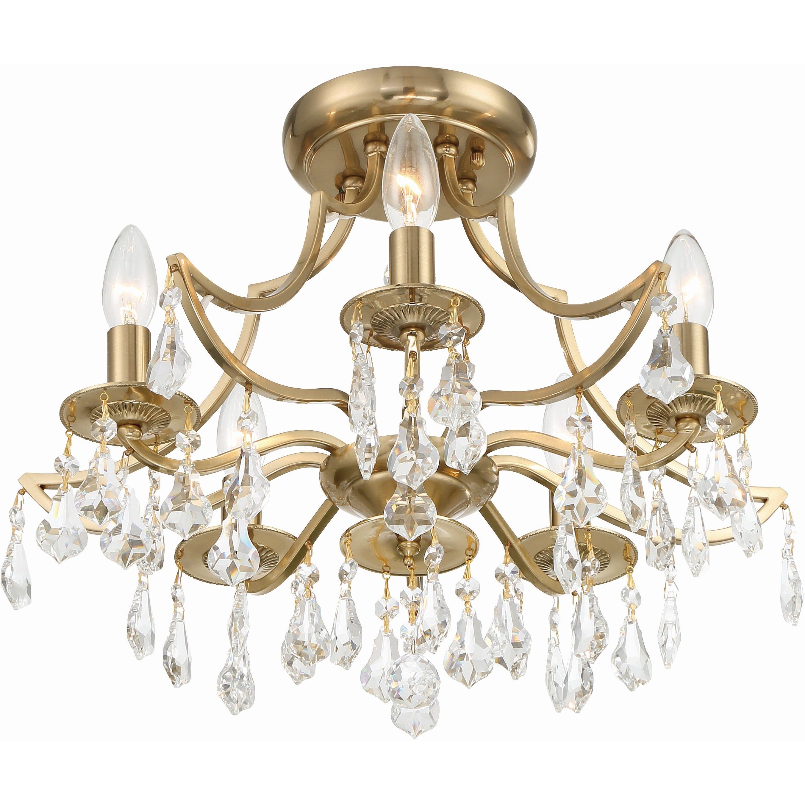 Cedar 5 Light 18.5 inch Vibrant Gold Semi Flush Ceiling Light in Clear Hand Cut