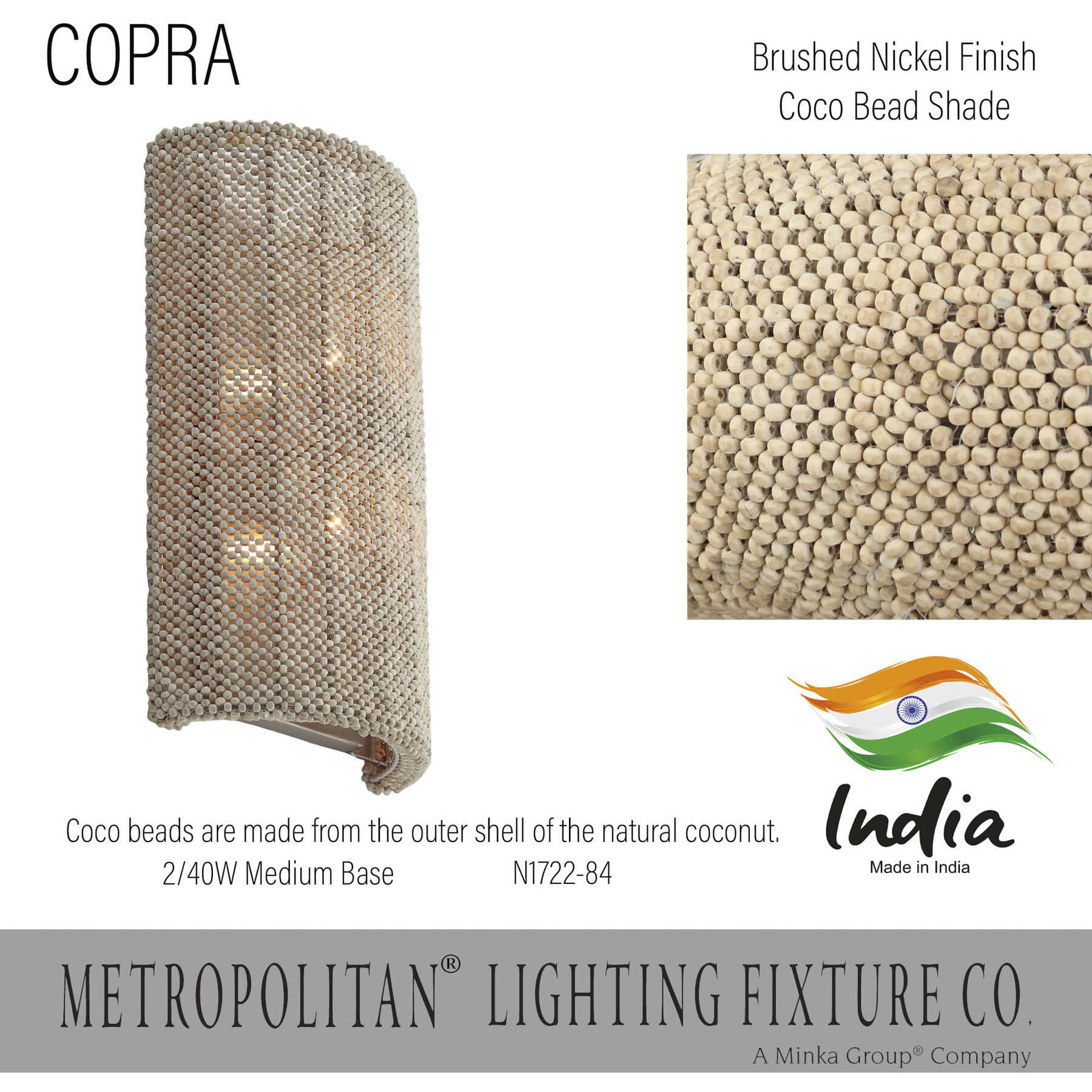 Copra 2 Light 10.2 inch Nickel Wall Sconce Wall Light
