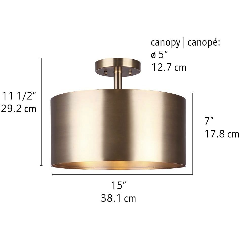 Lola 3 Light 15 inch Gold Semi Flush Ceiling Light