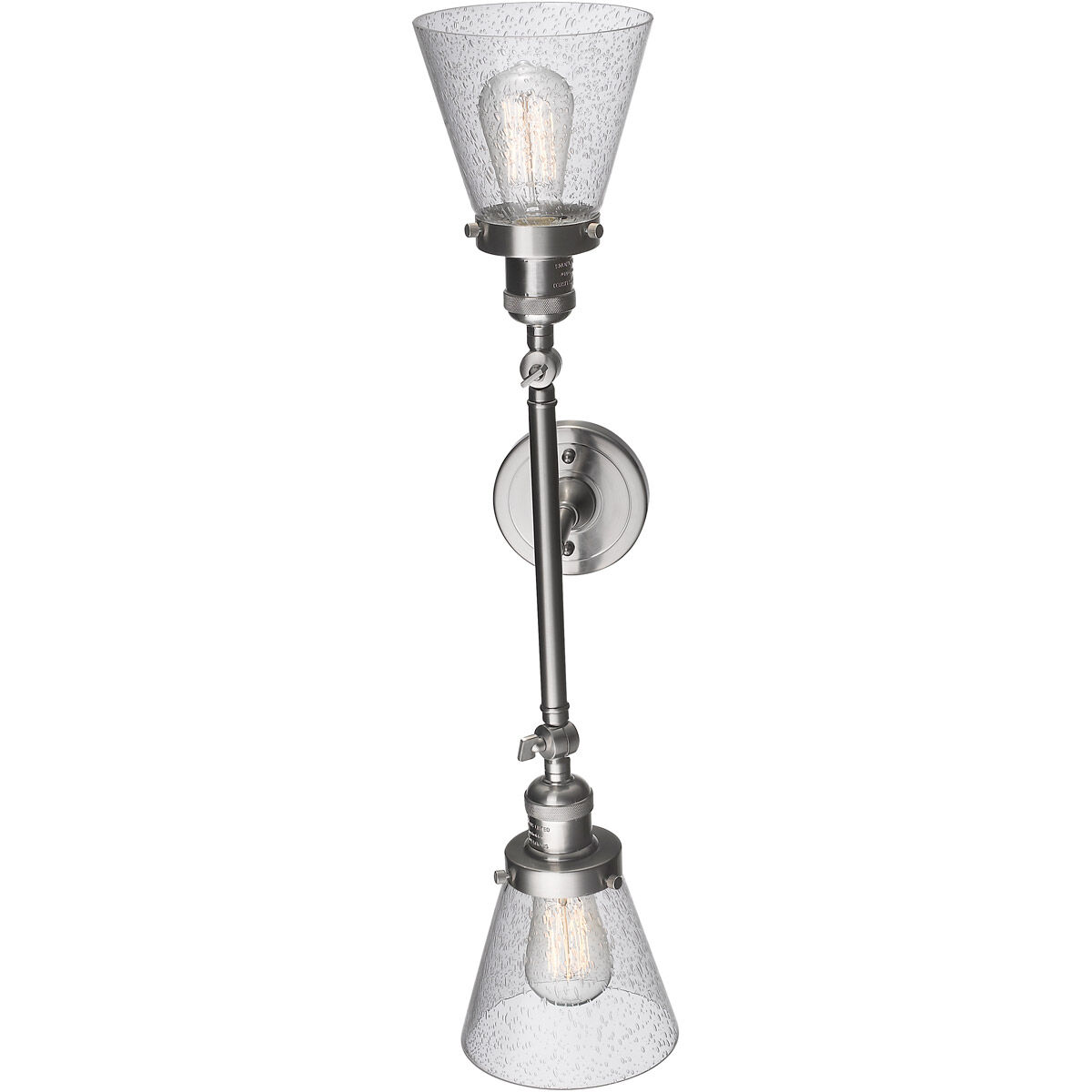 Franklin Restoration Small Cone 2 Light 16 inch Brushed Satin Nickel Bath Vanity Light Wall Light in Seedy Glass, Franklin Restoration